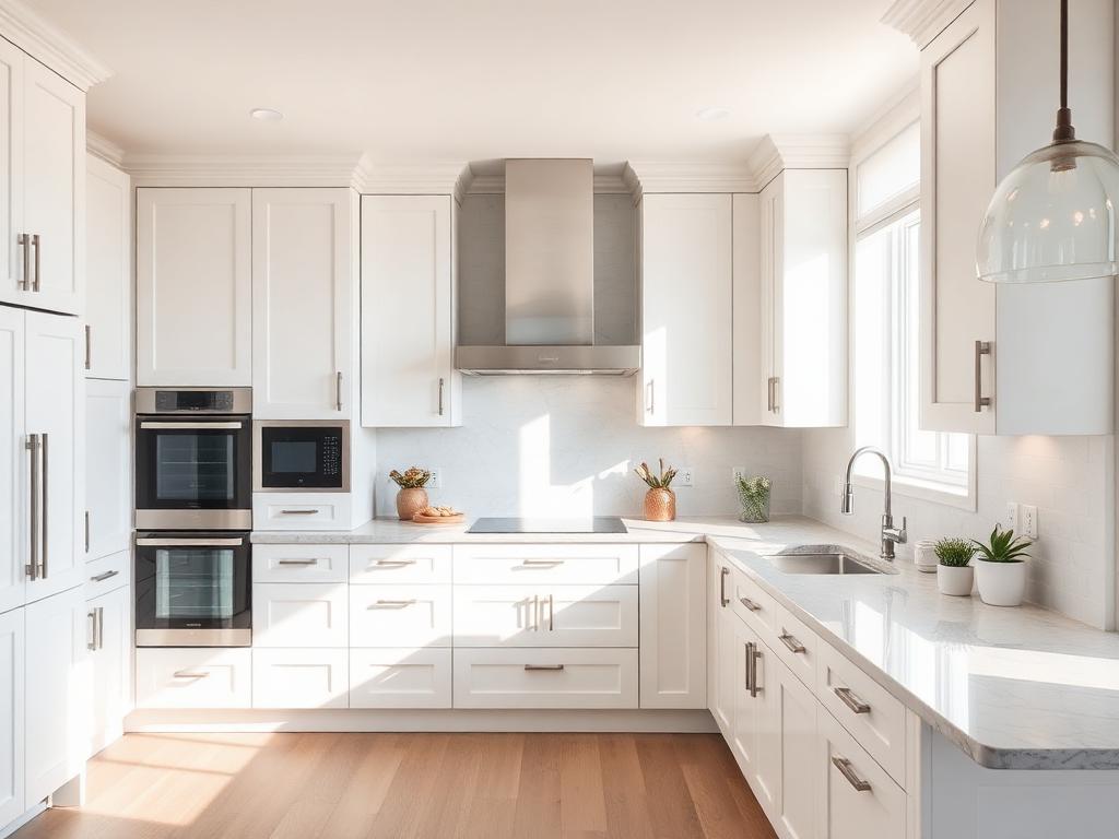 Cocina remodelada con gabinetes blancos